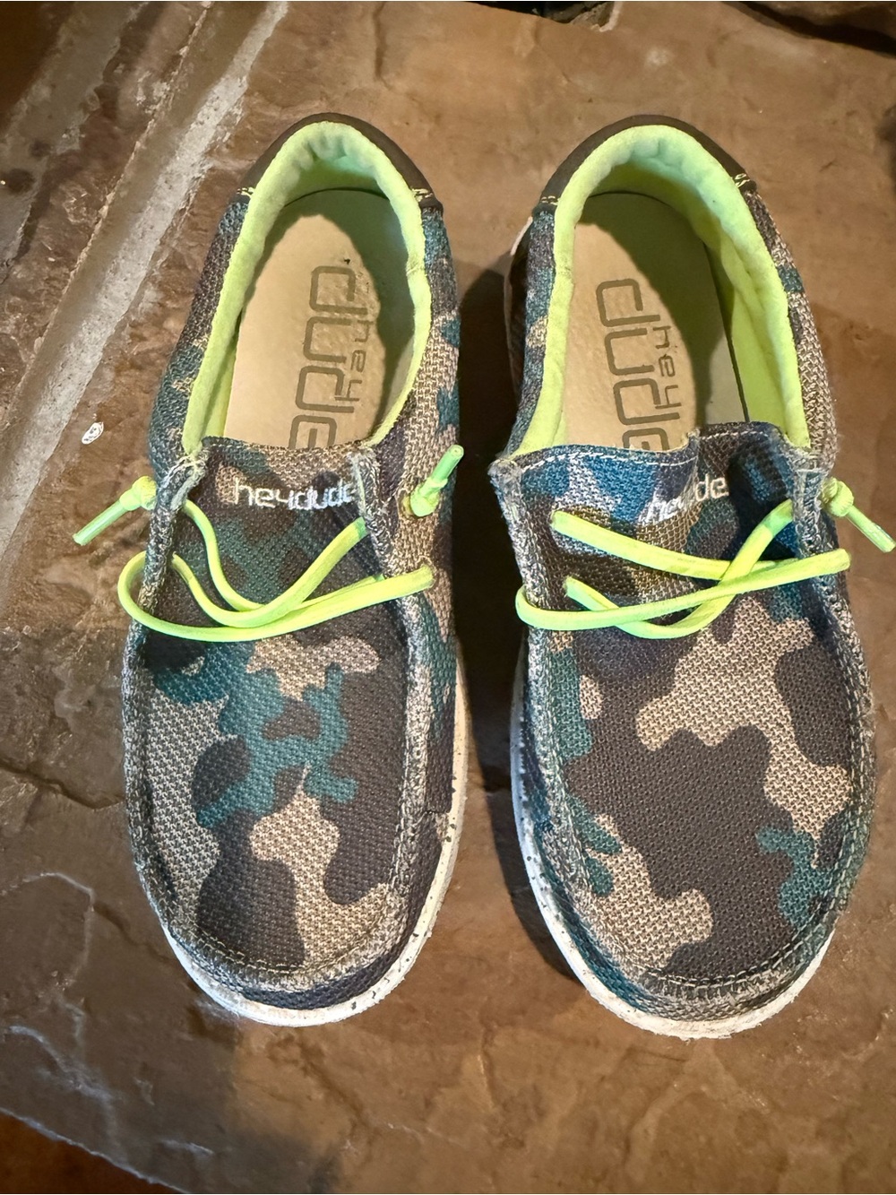 Hey Dude Kids Camo Canvas Sneakers in Gray, Green & Lime